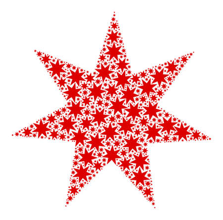Vector seven pointed star icon composition. Seven pointed star composition is designed from repeating recursive seven pointed star parts. Recursive collage from seven pointed star icon.のイラスト素材
