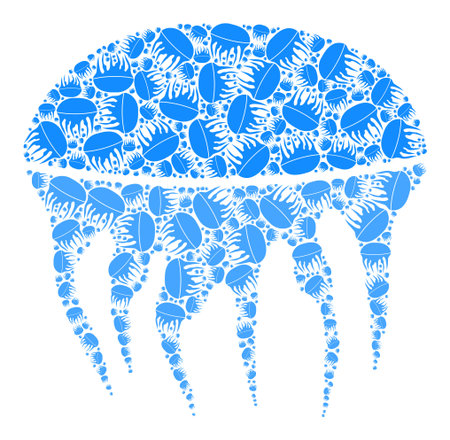 Vector jelly fish icon collage. Jelly fish mosaic is composed from scattered recursive jelly fish...