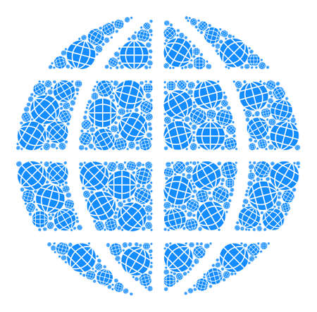 Vector globe icon mosaic. Globe mosaic is designed of random self globe items. Recursion mosaic for globe icon.のイラスト素材