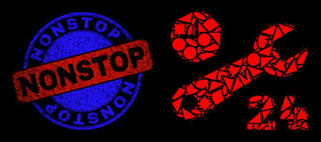 Vector mosaic nonstop repair service icon, and bicolor Nonstop dirty seal imitation. Abstract mosaic of nonstop repair service made of sphere, triangle, square geometric spots.のイラスト素材