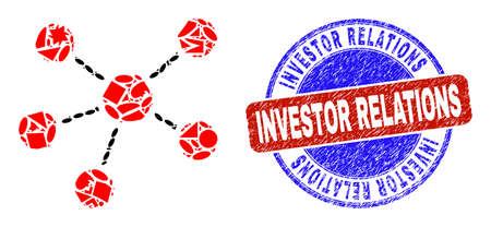 Vector mosaic relations icon, and bicolor Investor Relations dirty seal print. Abstract concept of relations composed of circle, triangle, square geometric items.のイラスト素材