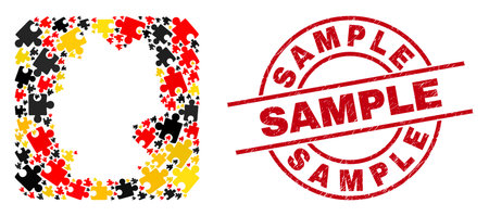 German map mosaic in German flag official colors - red, yellow, black, and dirty Sample red round stamp. Sample stamp uses vector lines and arcs.のイラスト素材