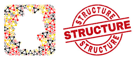 German map collage in German flag official colors - red, yellow, black, and distress Structure red circle badge. Structure seal uses vector lines and arcs.のイラスト素材