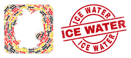 German map mosaic in German flag official colors - red, yellow, black, and Ice Water red round stamp print. Ice Water stamp uses vector lines and arcs.のイラスト素材