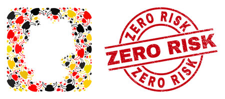 German geographic map mosaic in Germany flag official colors - red, yellow, black, and textured Zero Risk red round stamp. Zero Risk stamp uses vector lines and arcs.のイラスト素材