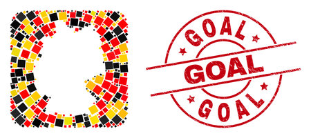 Germany geographic map collage in Germany flag official colors - red, yellow, black, and Goal red round stamp imitation. Goal seal uses vector lines and arcs.のイラスト素材