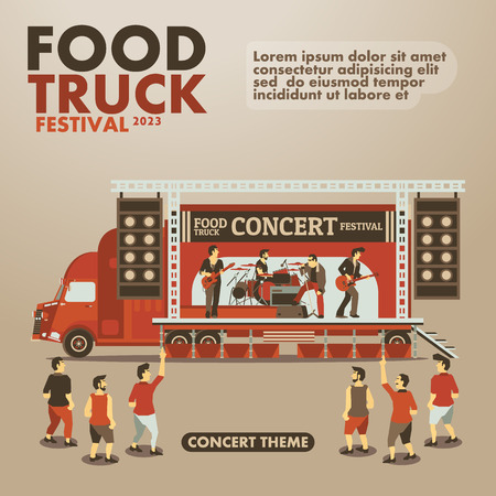 Food truck festival poster with gourmet,Concert theme designのイラスト素材