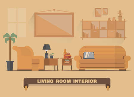 Living room interior element , Flat design earth tone artのイラスト素材