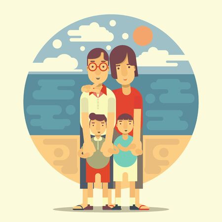 Family Portrait on Sea Background flat design artのイラスト素材