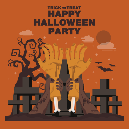 Poster, Flat banner or background for Halloween Party Night.Hand of Zombie theme designのイラスト素材