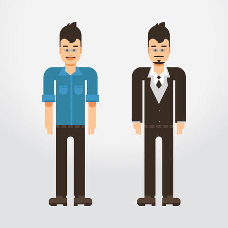 Cool vector hipster man character. Confident adult man wearing glasses on shirt and suite. Urban citizen character designのイラスト素材