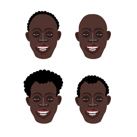 Vector set of black man's head with different hairstylesのイラスト素材