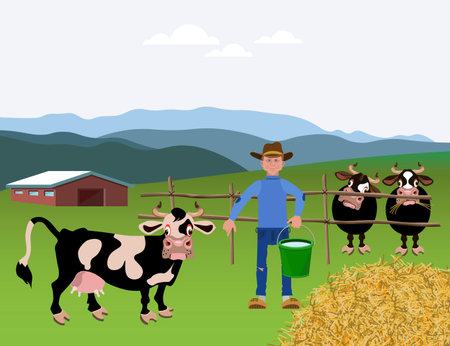 Milk farm. Rural landscape. Vector illustrationのイラスト素材