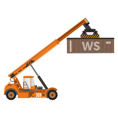 Reach stacker with container. Vector illustrationのイラスト素材