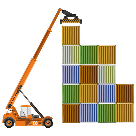Reach stacker with containers. Vector illustrationのイラスト素材