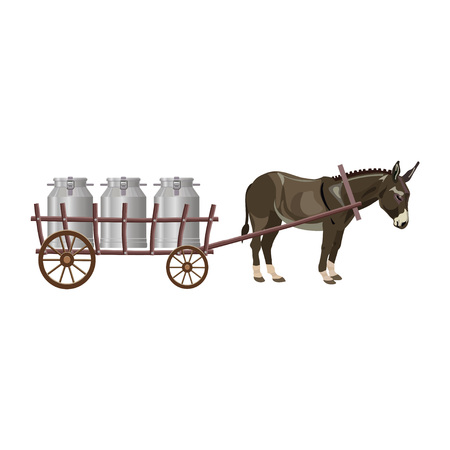 Donkey cart with milk cans. Vector illustrationのイラスト素材