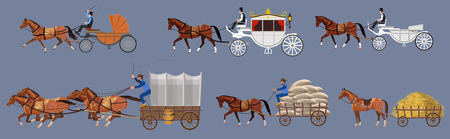 Set of vector horse-drawn vehicle. Vector illustrationのイラスト素材