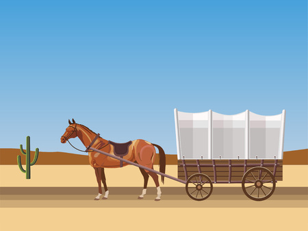 Horse-drawn covered wagon. Vector illustrationのイラスト素材