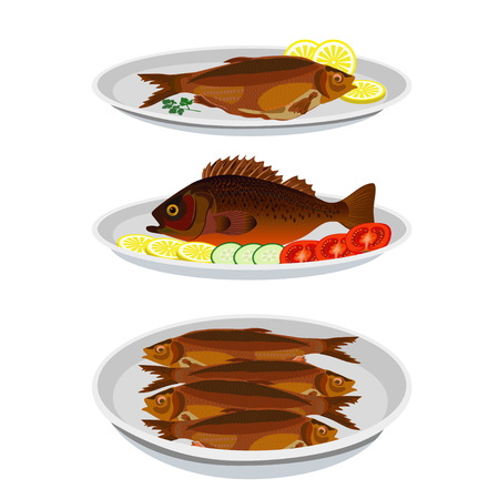 Set of grill prepared fish. Vector illustrationのイラスト素材