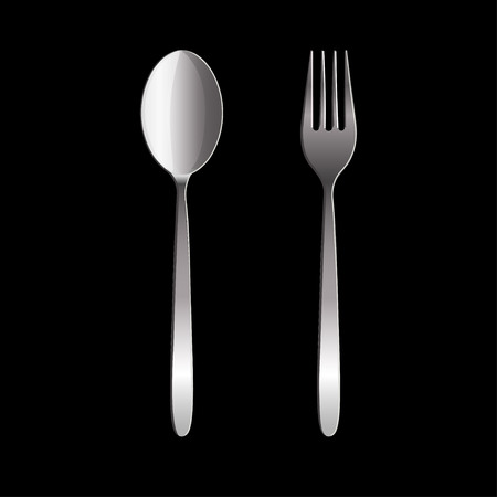 Fork and spoon isolated on black background. Vector illustrationのイラスト素材