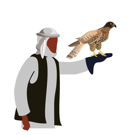Falconer with his falcon. Vector illustration isolated on white background.のイラスト素材