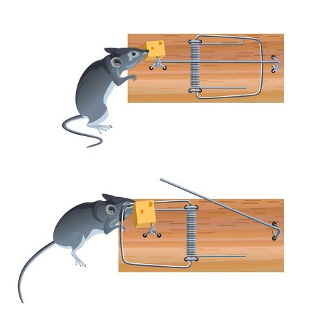 Mousetrap in action. Vector illustration isolated on white backgroundのイラスト素材