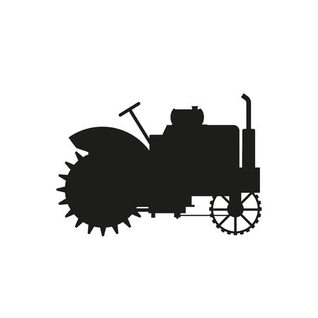 Vintage farm tractor silhouette. Vector illustration isolated on white backgroundのイラスト素材