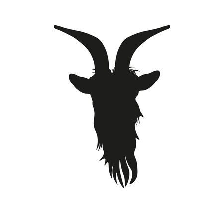 Goat head silhouette front view. Vector illustration isolated on white backgroundのイラスト素材