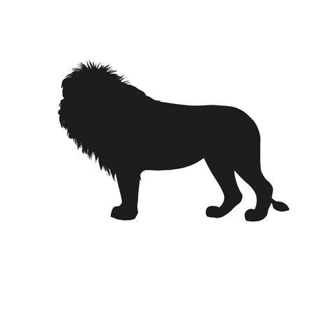 Silhouette of african lion standing side view. Vector illustration isolated on the white backgroundのイラスト素材