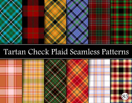 Set Tartan Plaid Scottish Seamless Pattern. Texture from tartan, plaid, tablecloths, shirts, clothes, dresses, bedding, blankets and other textile. Vol 85のイラスト素材