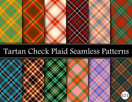 Set Tartan Plaid Scottish Seamless Pattern. Texture from tartan, plaid, tablecloths, shirts, clothes, dresses, bedding, blankets and other textile. Vol 101のイラスト素材