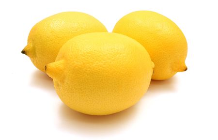 three lemons isolated on white backgroundの写真素材