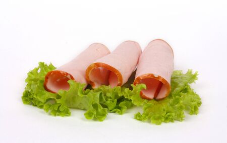 Rolled ham isolated on white background の写真素材