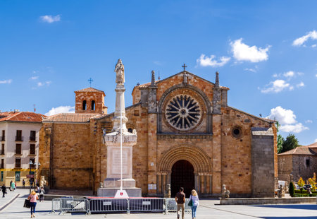 Avila, Spain - October 05, 2016: Santa Teresa de Jesus square and San Pedro Apostol church.