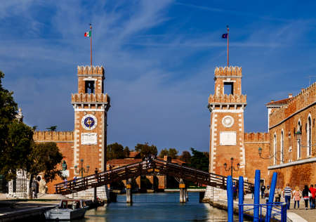 Ornamental gate and tower Arsenal building in Venice, Italy.のeditorial素材