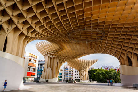 Sevilla, Andalusia, Spain - May 14, 2013: Metropol Parasol Setas de Sevilla - viewpoint of the city.のeditorial素材