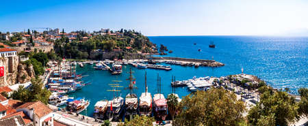 Antalya / Turkey - September 20, 2019: Panorama of the Antalya Old Town port, Turkey.のeditorial素材