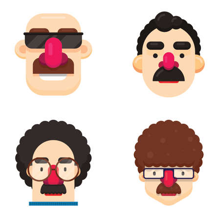Set of four Men faces with different hairstyle and mustache. Flat Design Isolated vector illustration.のイラスト素材