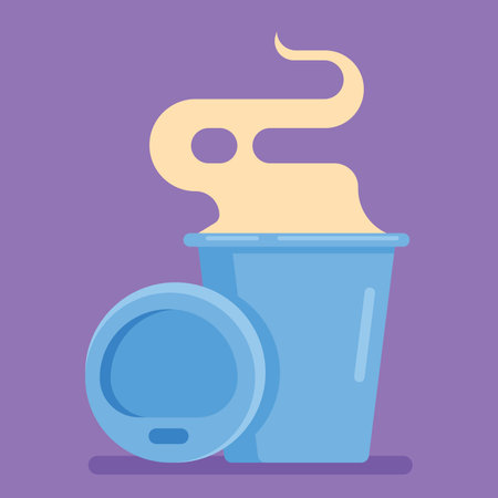 Blue coffee mug with steam in flat design style. Paper Coffee Cup, Vector illustration.のイラスト素材