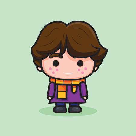 Children toy doll in a winter dress with blond hair. Cute Comic Character Isolated vector illustration.のイラスト素材
