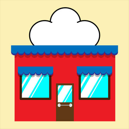 Mini store facade exterior vector illustration. Flat Style Market street store building facade.のイラスト素材