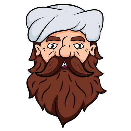 Man with big beard, mustache and turban. Indian man face. Print design vector illustration.のイラスト素材