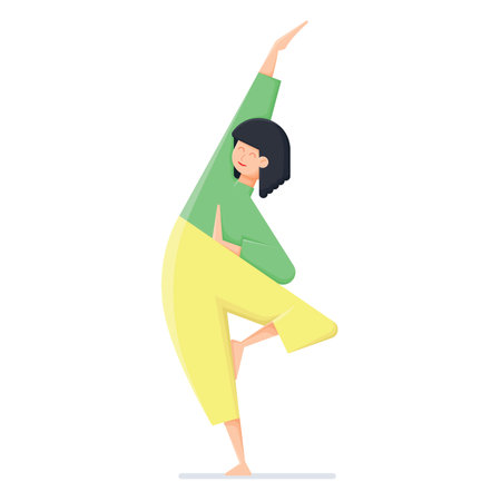 Young girl doing stretching yoga exercise. Girl in yoga pose, healthy lifestyle concept. Flat vector illustrationのイラスト素材