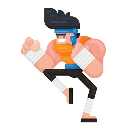 Mauy thai fighter in fighting pose. Flat style mma and kickbox fighter. vector illustrationのイラスト素材