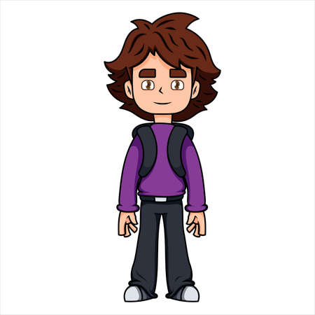 A young boy with backpack. School boy with bag, isolated on white background. vector illustrationのイラスト素材