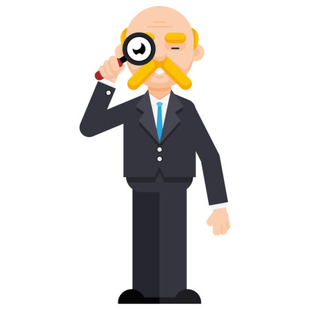 Business man looks through Magnifying Glass. Flat style vector illustrationのイラスト素材