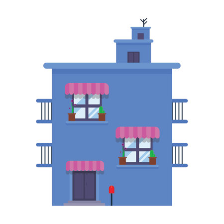 Simple two storey house. front view living house. vector illustrationのイラスト素材
