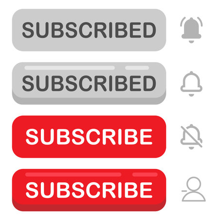 Subscribe button with bell icons. red and grey buttons. vector illustrationのイラスト素材