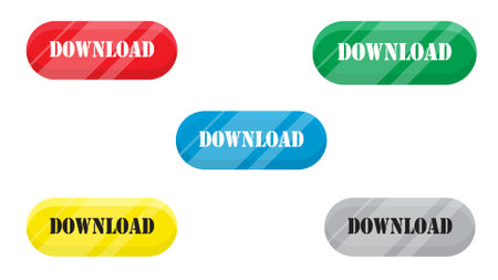 Download button in different colors. vector illustration isolated on white backgroundのイラスト素材