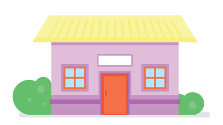 Simple house exterior on white background. Flat design vector illustrationのイラスト素材